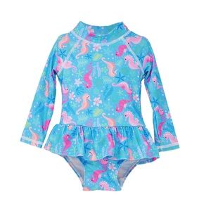 FLAP HAPPY UPF 50+  Infant Ruffle
Rash Guard Swimsuit Seahorse Garden 6m NWT